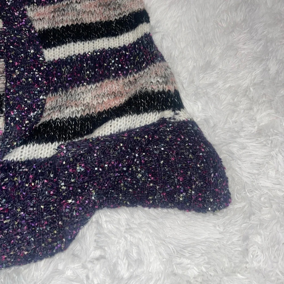 Lane Bryant Fuzzy Purple Confetti Striped Open Front 3/4 Sleeves Duster Cardigan - Picture 9 of 12